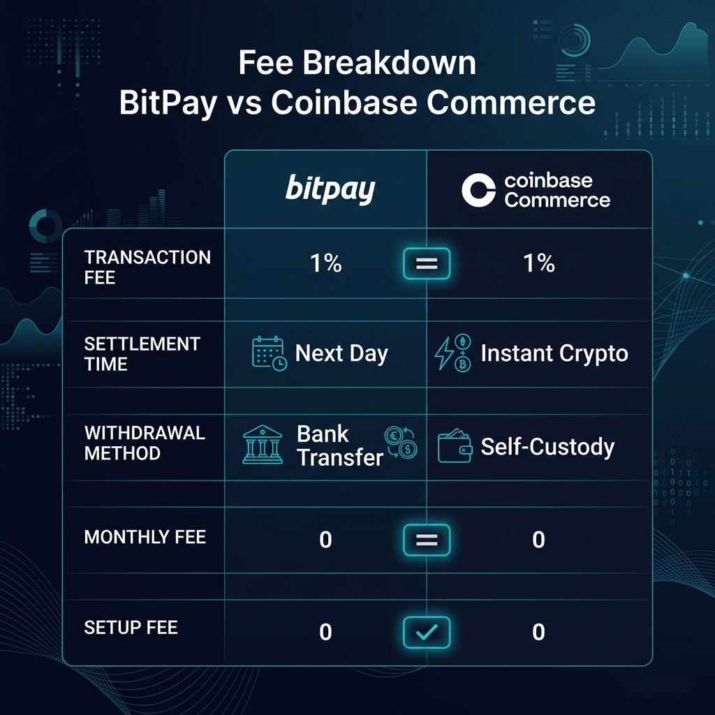 BitPay vs Coinbase Commerce fee breakdown