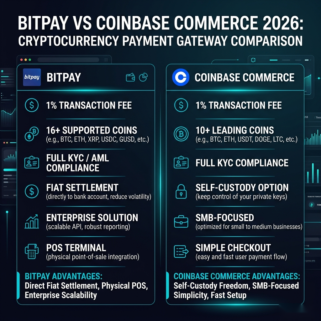 BitPay vs Coinbase Commerce 2026 comparison overview