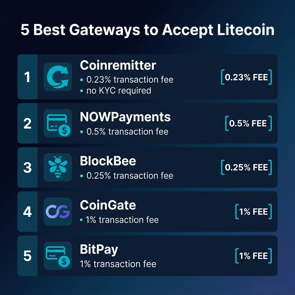5 best gateways to accept Litecoin payments ranked by fee
