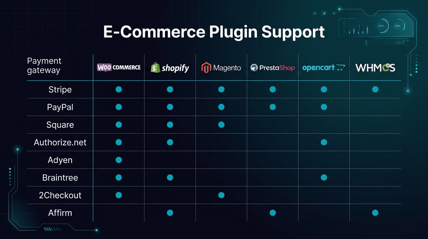 E-commerce plugin support across crypto payment gateways